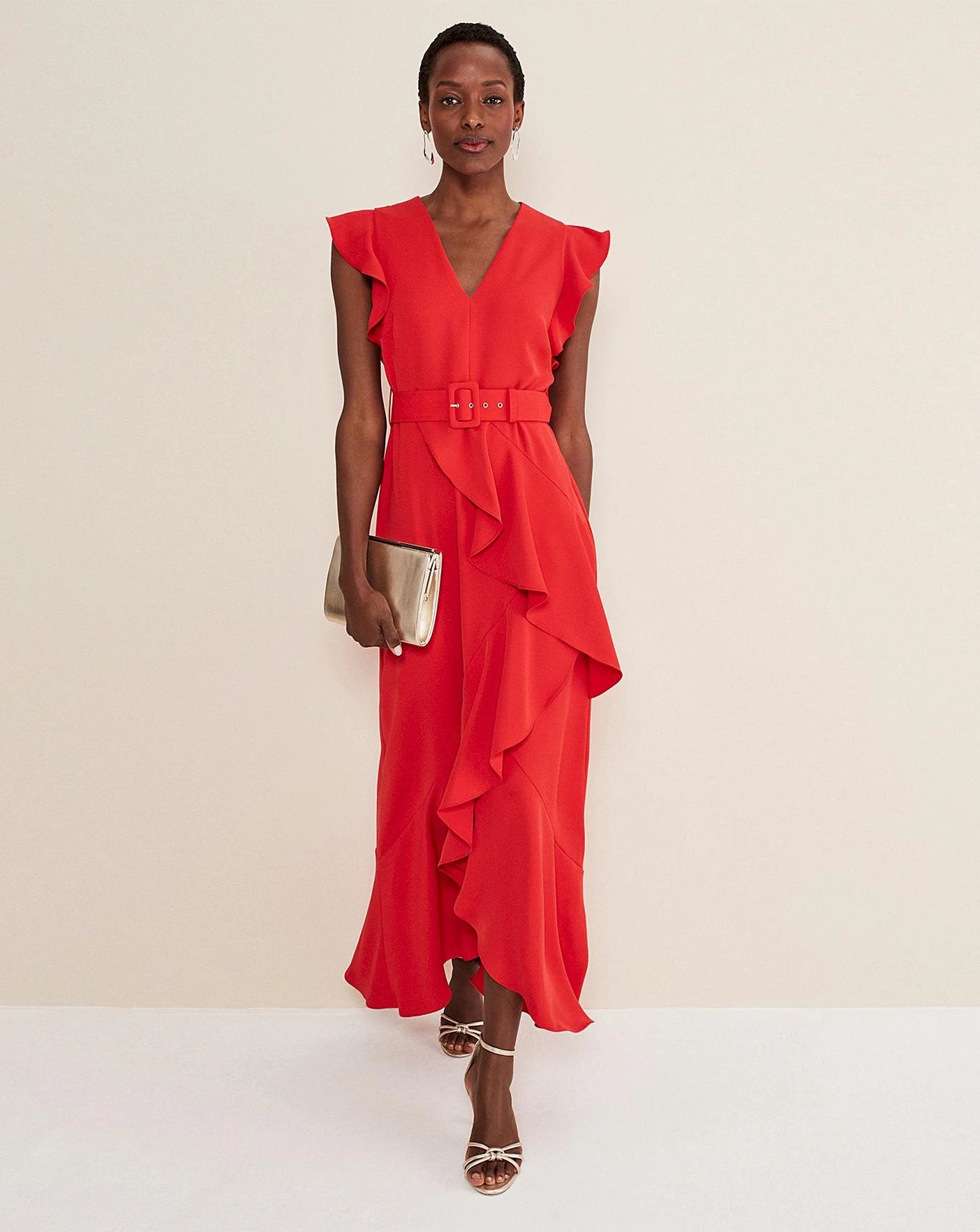 Phase Eight Pheobe Frill Belted Dress| Red 1 Phase Eight Pheobe Frill Belted Dress| Red