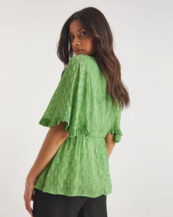 Joanna Hope Metallic Dobby Blouse| Green -Cheap Wovinity Store y01ow923705w