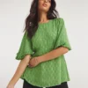Joanna Hope Metallic Dobby Blouse| Green