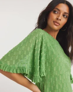 Joanna Hope Metallic Dobby Blouse| Green -Cheap Wovinity Store y01ow923708w