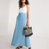 Easy Care Linen Mix Maxi Skirt| Cornflower Blue