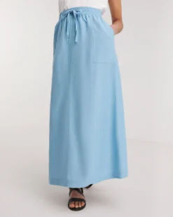 Easy Care Linen Mix Maxi Skirt| Cornflower Blue -Cheap Wovinity Store y01pc287717w
