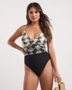 Joanna Hope Twist Front Swimsuit| Palm Print