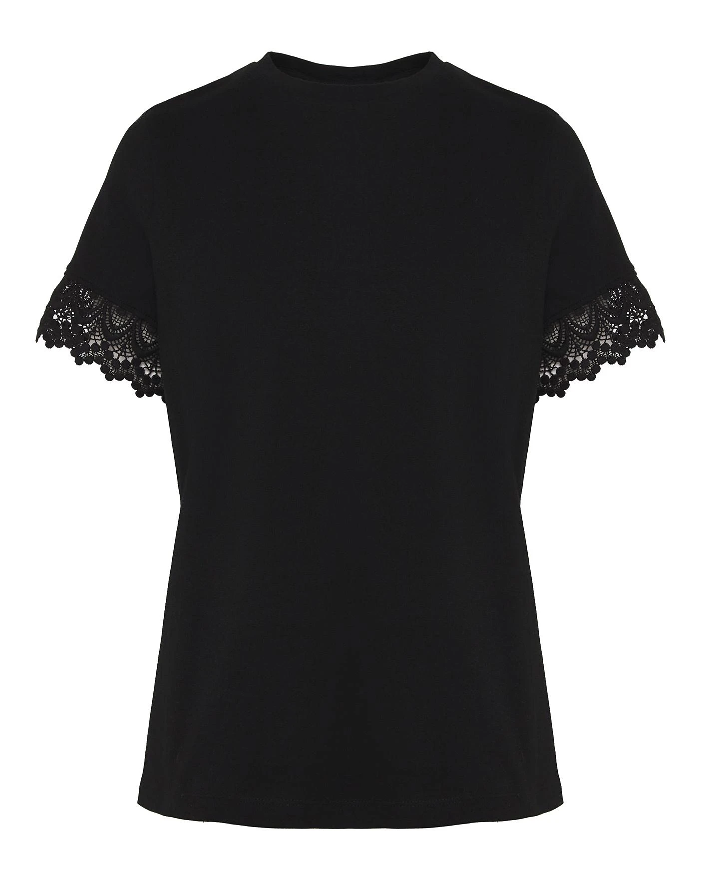 Black Lace Trim Short Sleeve T-Shirt| Black 2 Black Lace Trim Short Sleeve T-Shirt| Black - Image 2