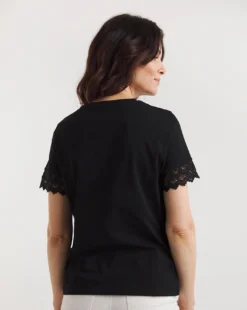 Black Lace Trim Short Sleeve T-Shirt| Black 9 Black Lace Trim Short Sleeve T-Shirt| Black -Cheap Wovinity Store y01qb047754w