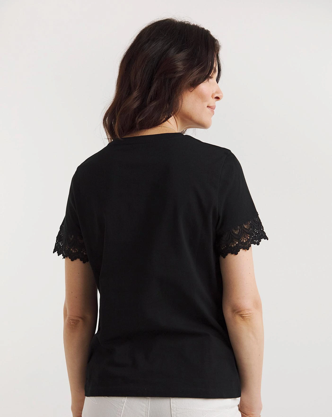 Black Lace Trim Short Sleeve T-Shirt| Black 5 Black Lace Trim Short Sleeve T-Shirt| Black - Image 5