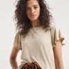 Sand Angel Sleeve Dipped Back Crew Neck Top| Sand
