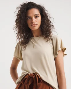 Sand Angel Sleeve Dipped Back Crew Neck Top| Sand