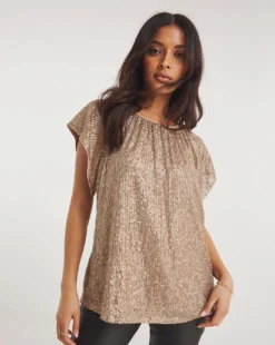 Gold Sequin Angel Sleeve Top| Gold -Cheap Wovinity Store y01qb829707w