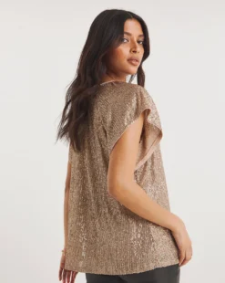 Gold Sequin Angel Sleeve Top| Gold -Cheap Wovinity Store y01qb829708w