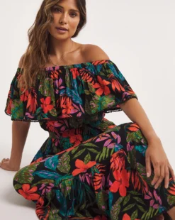 Hawaii Bardot Maxi Beach Dress| Tropical Print