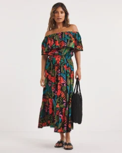 Hawaii Bardot Maxi Beach Dress| Tropical Print -Cheap Wovinity Store y01qs846706w