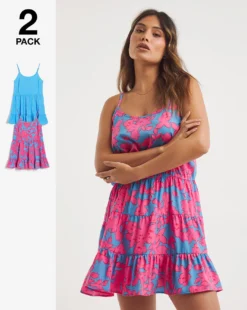 Simply Be Value 2 Pack Beach Dresses| Floral Print/ Blue