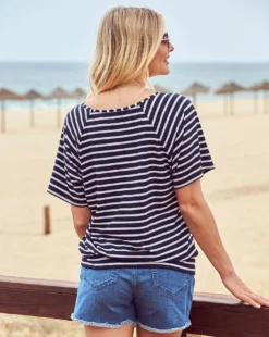 Sosanadar Striped Relaxed Fit Scoop Neck T-Shirt| Navy Multi -Cheap Wovinity Store y01re087501s