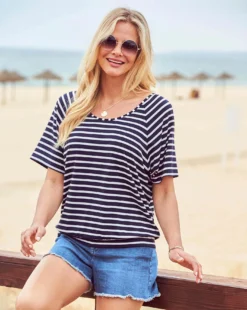 Sosanadar Striped Relaxed Fit Scoop Neck T-Shirt| Navy Multi -Cheap Wovinity Store y01re087504s