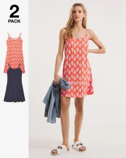 2 Pack Cami Dress| Coral/Navy