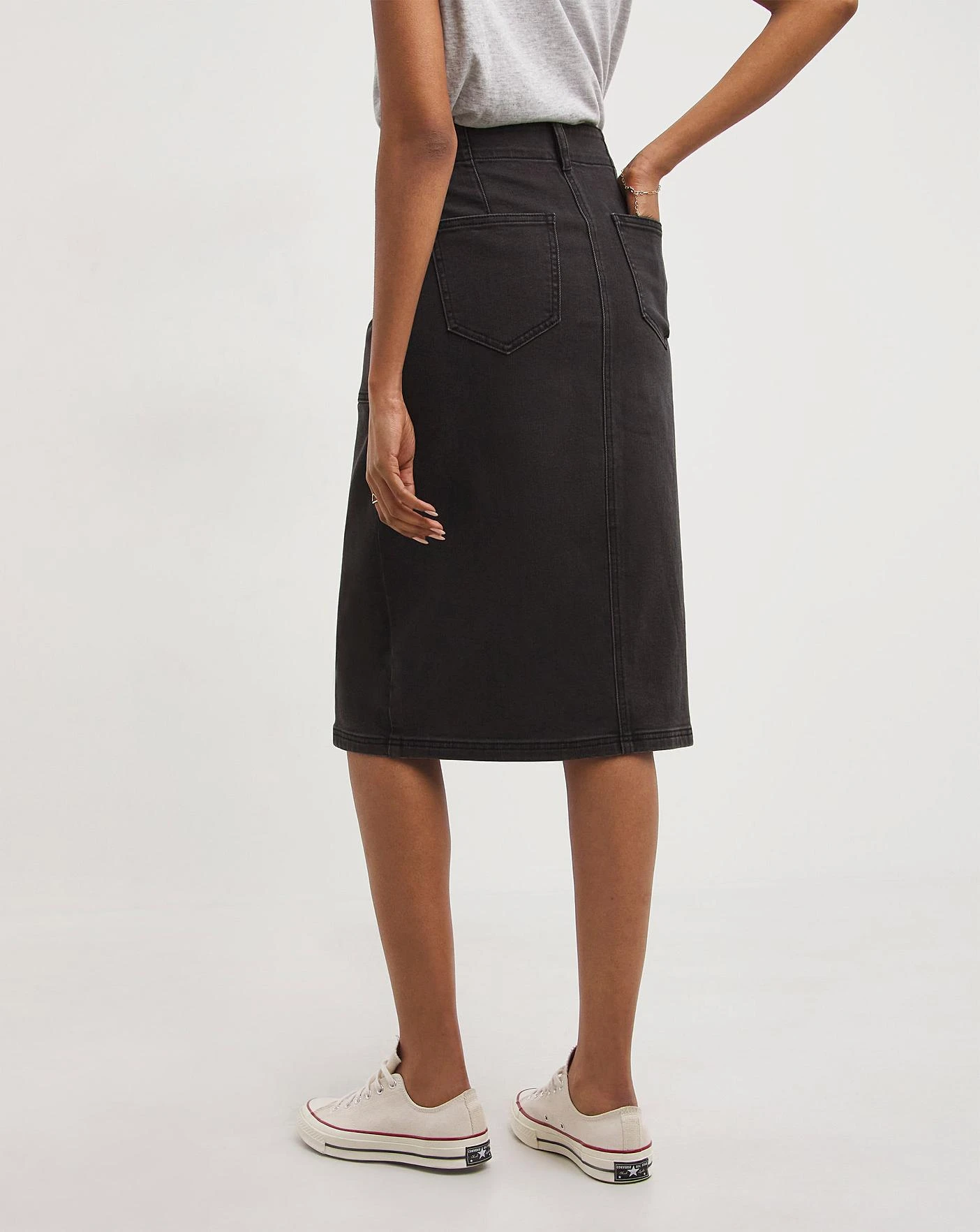 Pencil Button Through Skirt| Washed Black 2 Pencil Button Through Skirt| Washed Black - Image 2