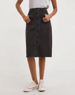 Pencil Button Through Skirt| Washed Black 7 Pencil Button Through Skirt| Washed Black -Cheap Wovinity Store y01tt678706w