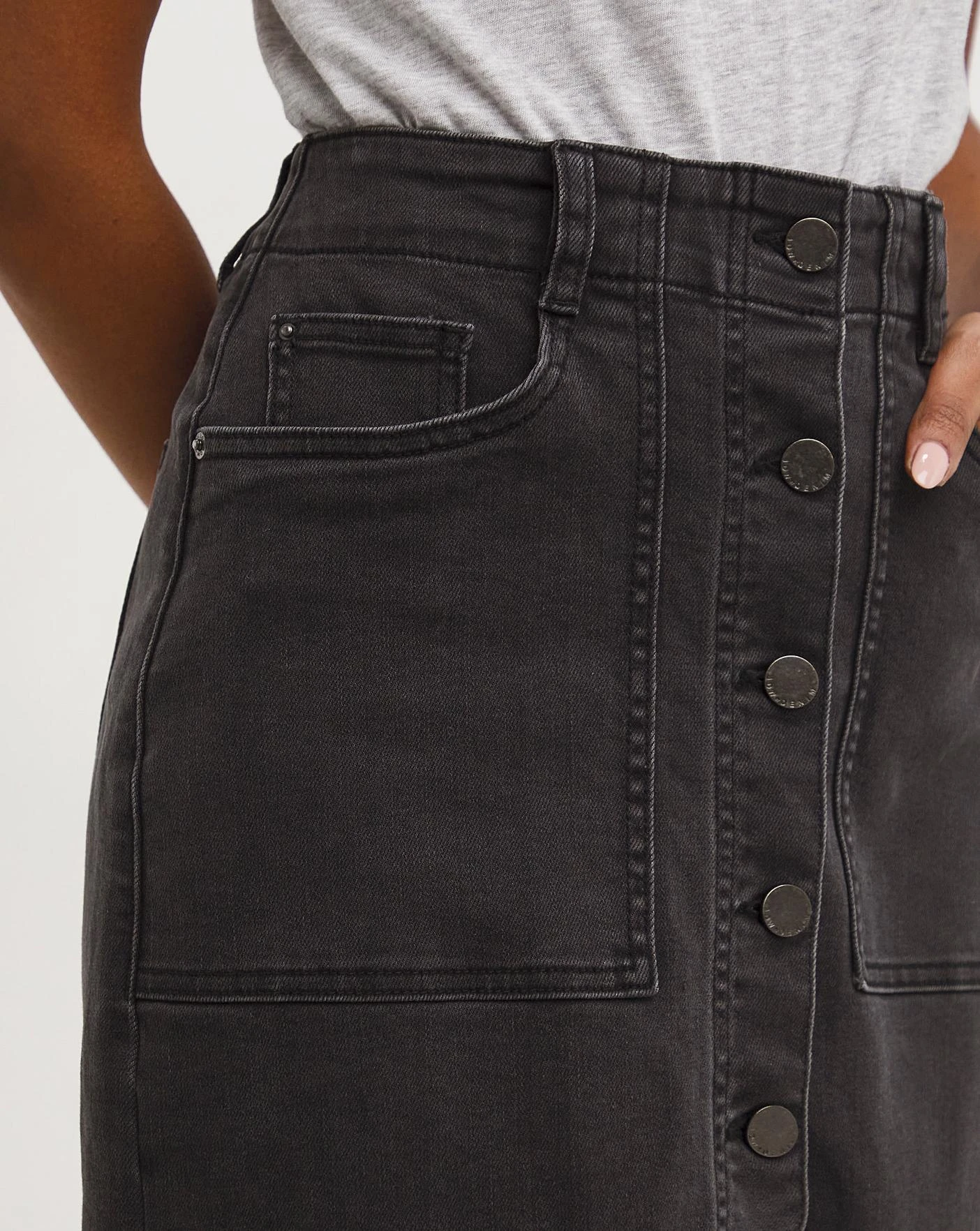 Pencil Button Through Skirt| Washed Black 3 Pencil Button Through Skirt| Washed Black - Image 3