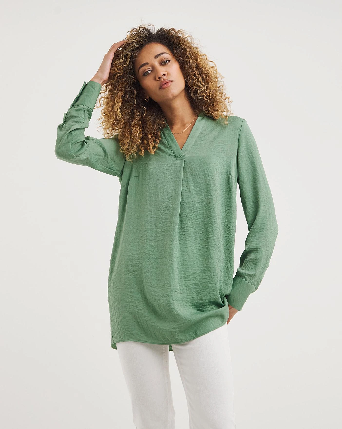 Pistachio Matte Satin Longline Pullover Shirt| Pistachio 1 Pistachio Matte Satin Longline Pullover Shirt| Pistachio