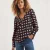 Pink Spot V Neck Deep Cuff Top| Pink Spot