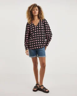 Pink Spot V Neck Deep Cuff Top| Pink Spot 6 Pink Spot V Neck Deep Cuff Top| Pink Spot -Cheap Wovinity Store y01tu686711w