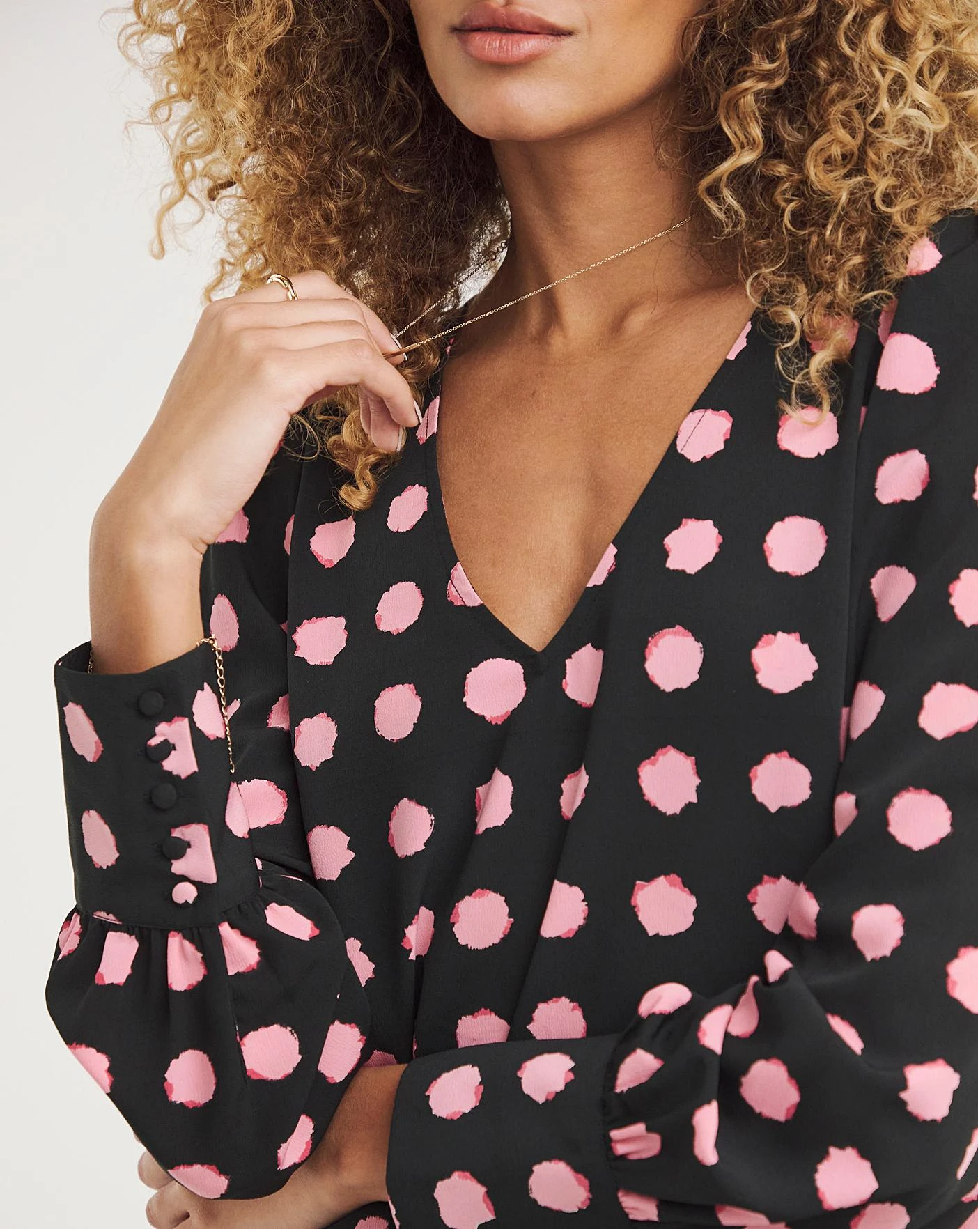 Pink Spot V Neck Deep Cuff Top| Pink Spot 4 Pink Spot V Neck Deep Cuff Top| Pink Spot - Image 4