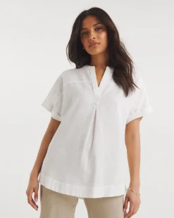 White Short Sleeved Linen Top| White 7 White Short Sleeved Linen Top| White -Cheap Wovinity Store y01tu745705w