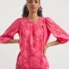 Rose Three Quarter Sleeve Jacquard Top| Rose