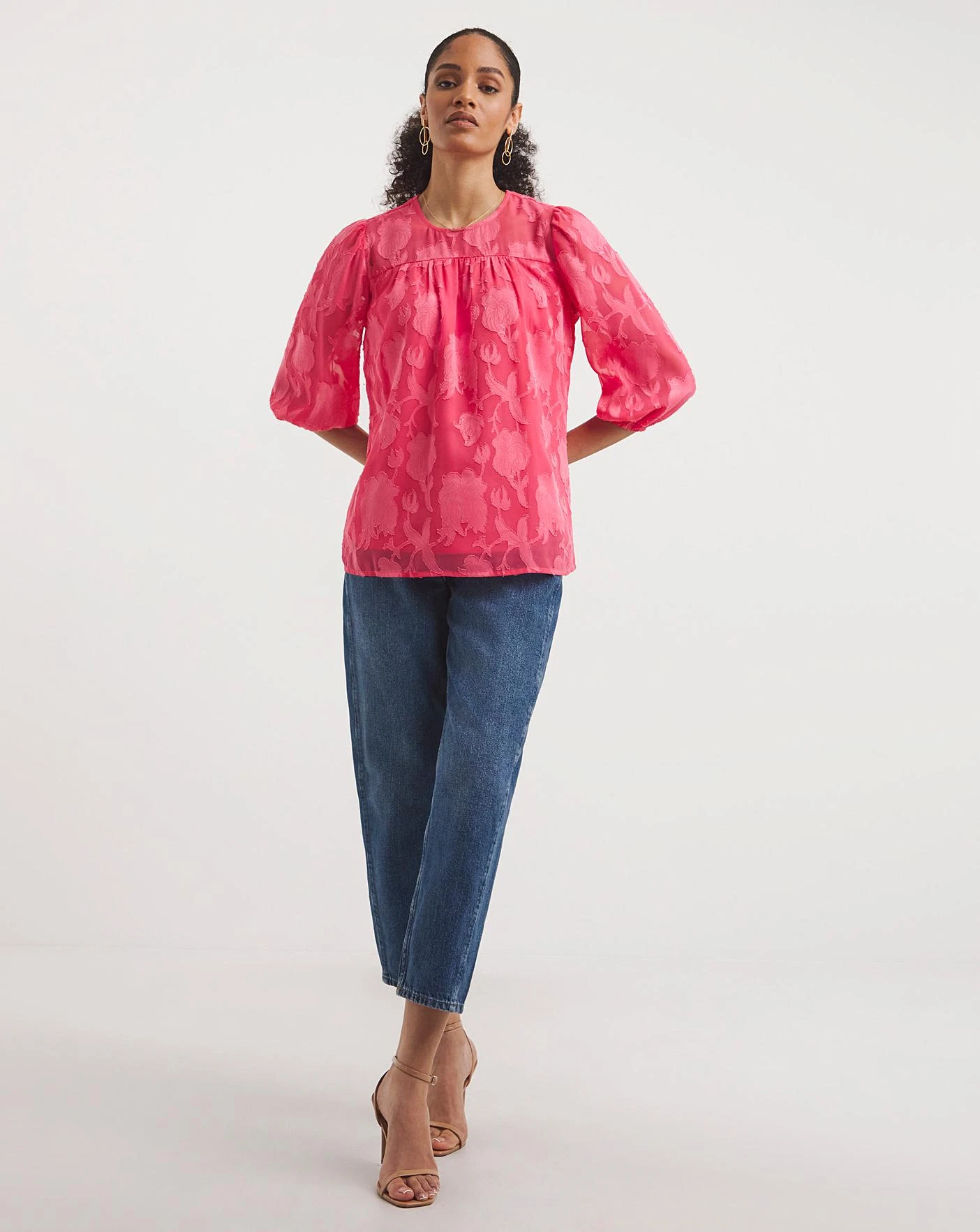 Rose Three Quarter Sleeve Jacquard Top| Rose 2 Rose Three Quarter Sleeve Jacquard Top| Rose - Image 2