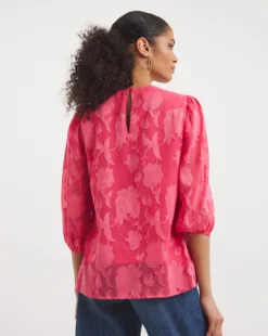 Rose Three Quarter Sleeve Jacquard Top| Rose 7 Rose Three Quarter Sleeve Jacquard Top| Rose -Cheap Wovinity Store y01tu812747w