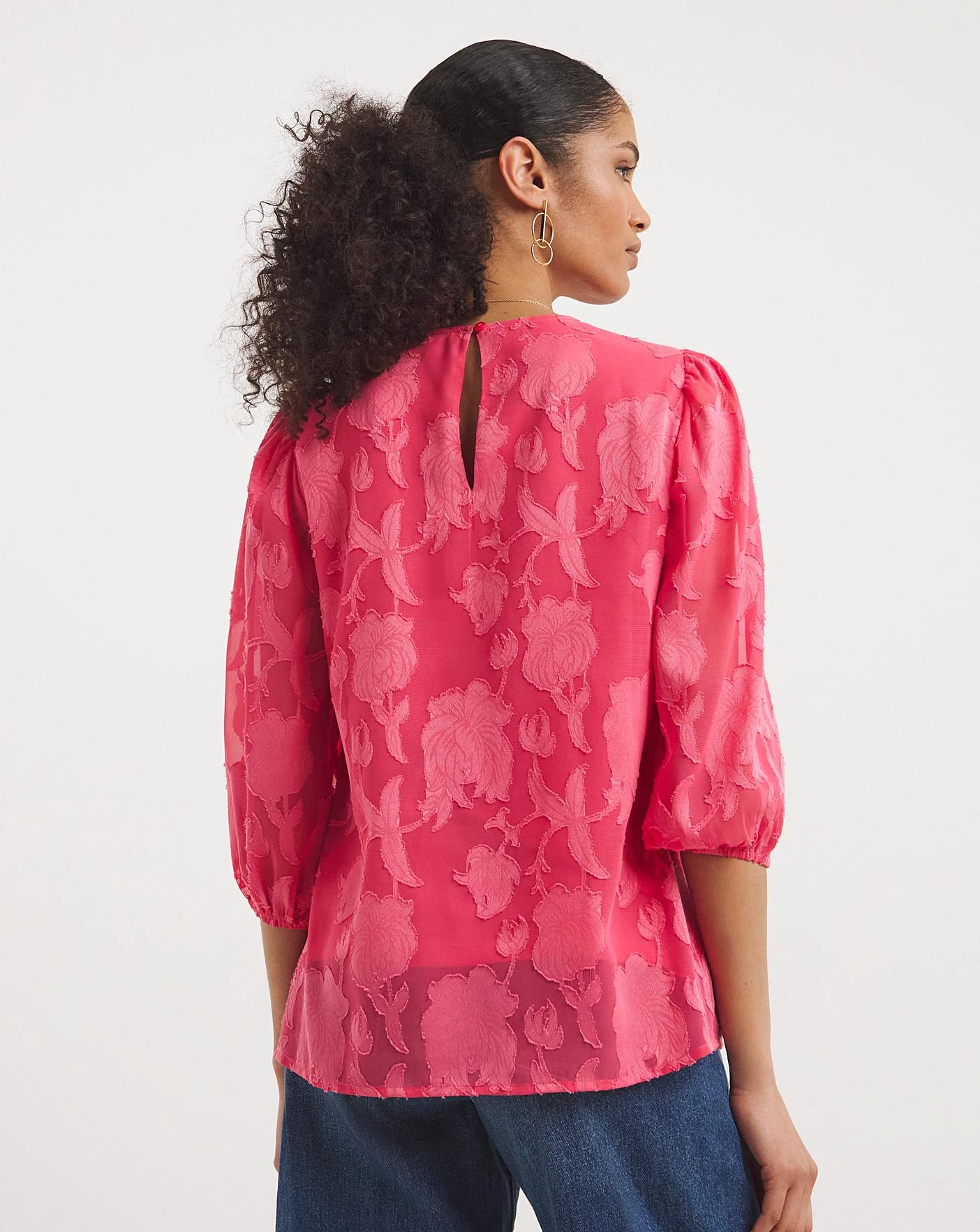 Rose Three Quarter Sleeve Jacquard Top| Rose 4 Rose Three Quarter Sleeve Jacquard Top| Rose - Image 4