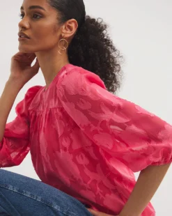 Rose Three Quarter Sleeve Jacquard Top| Rose 6 Rose Three Quarter Sleeve Jacquard Top| Rose -Cheap Wovinity Store y01tu812748w