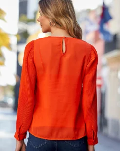 Sosandar Pleated Sleeve Top| Orange -Cheap Wovinity Store y01tv135575s