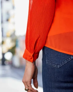 Sosandar Pleated Sleeve Top| Orange -Cheap Wovinity Store y01tv135576s