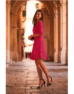 Sosandar Spot Ruffle Hem Shift Dress| Pink -Cheap Wovinity Store y01tv319504s