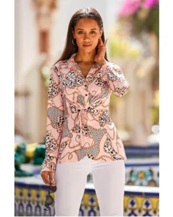 Sosandar Knot Front Shirt| Pink