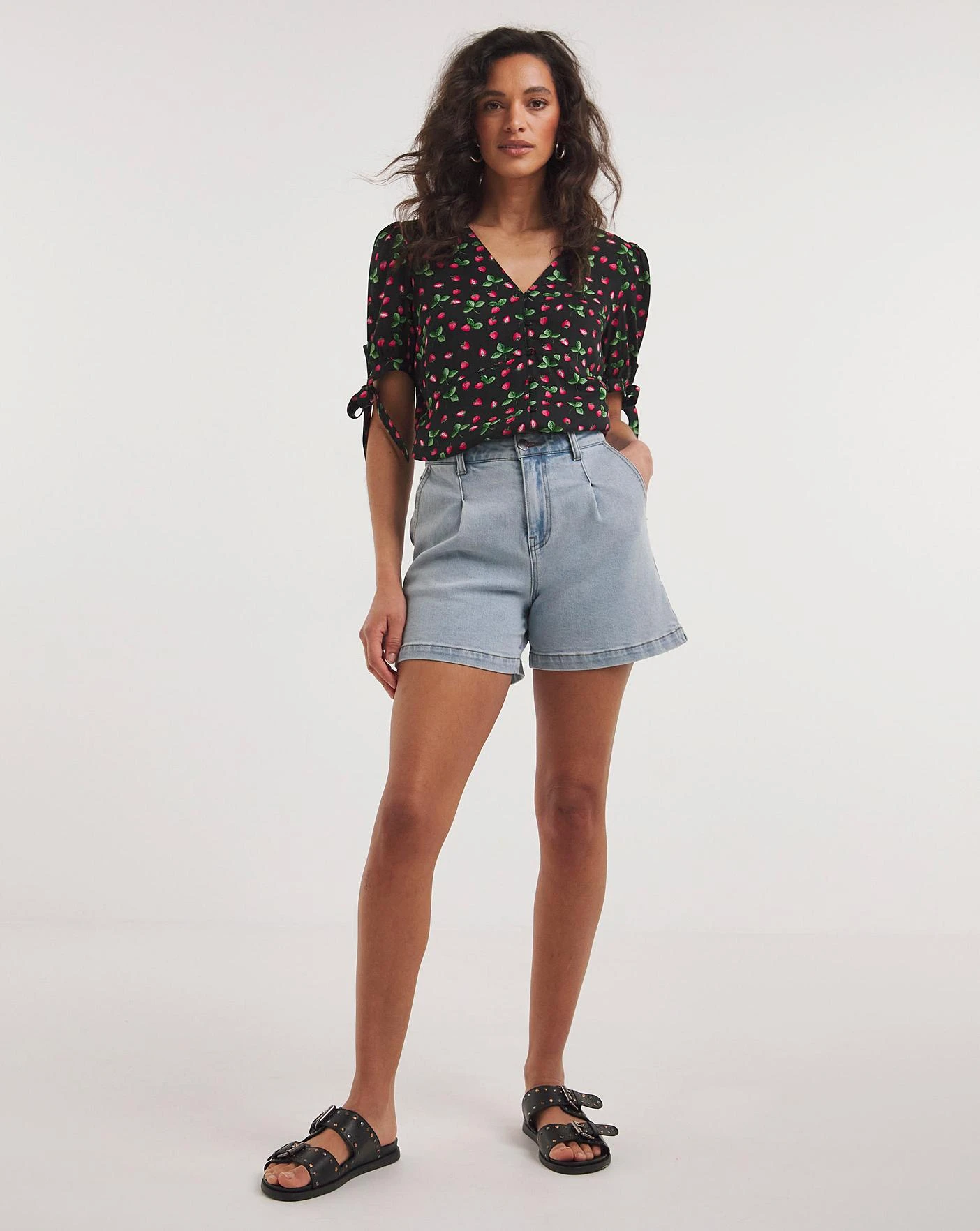 Joe Browns Tie Detail Woven Strawberry Print Top| Black Multi 2 Joe Browns Tie Detail Woven Strawberry Print Top| Black Multi - Image 2