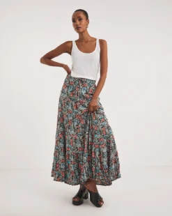 Joe Browns Floral Sequin Boho Maxi Skirt| Black Multi
