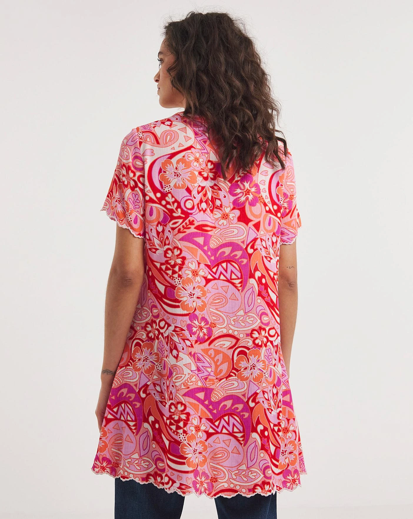 Joe Browns Scalloped Hem Embroidered Tie Boho Tunic| Pink Multi-coloured 2 Joe Browns Scalloped Hem Embroidered Tie Boho Tunic| Pink Multi-coloured - Image 2