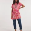 Joe Browns Scalloped Hem Embroidered Tie Boho Tunic| Pink Multi-coloured