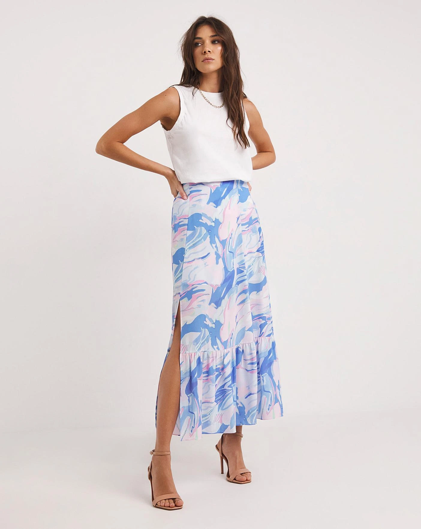 French Connection Dalla Verona Crepe Split Skirt| Blue 1 French Connection Dalla Verona Crepe Split Skirt| Blue