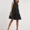 French Connection Rhodes Poplin Tiered Dress| Black