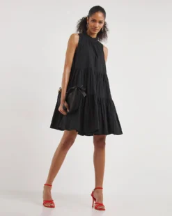 French Connection Rhodes Poplin Tiered Dress| Black