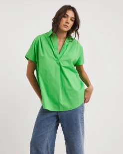 French Connection Rhodes Poplin Popover Shirt| Green