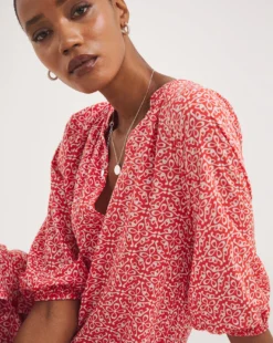 Kaftan Button Through Shirt Dress With Side Slits| Red Print 9 Kaftan Button Through Shirt Dress With Side Slits| Red Print -Cheap Wovinity Store y01wm397726w