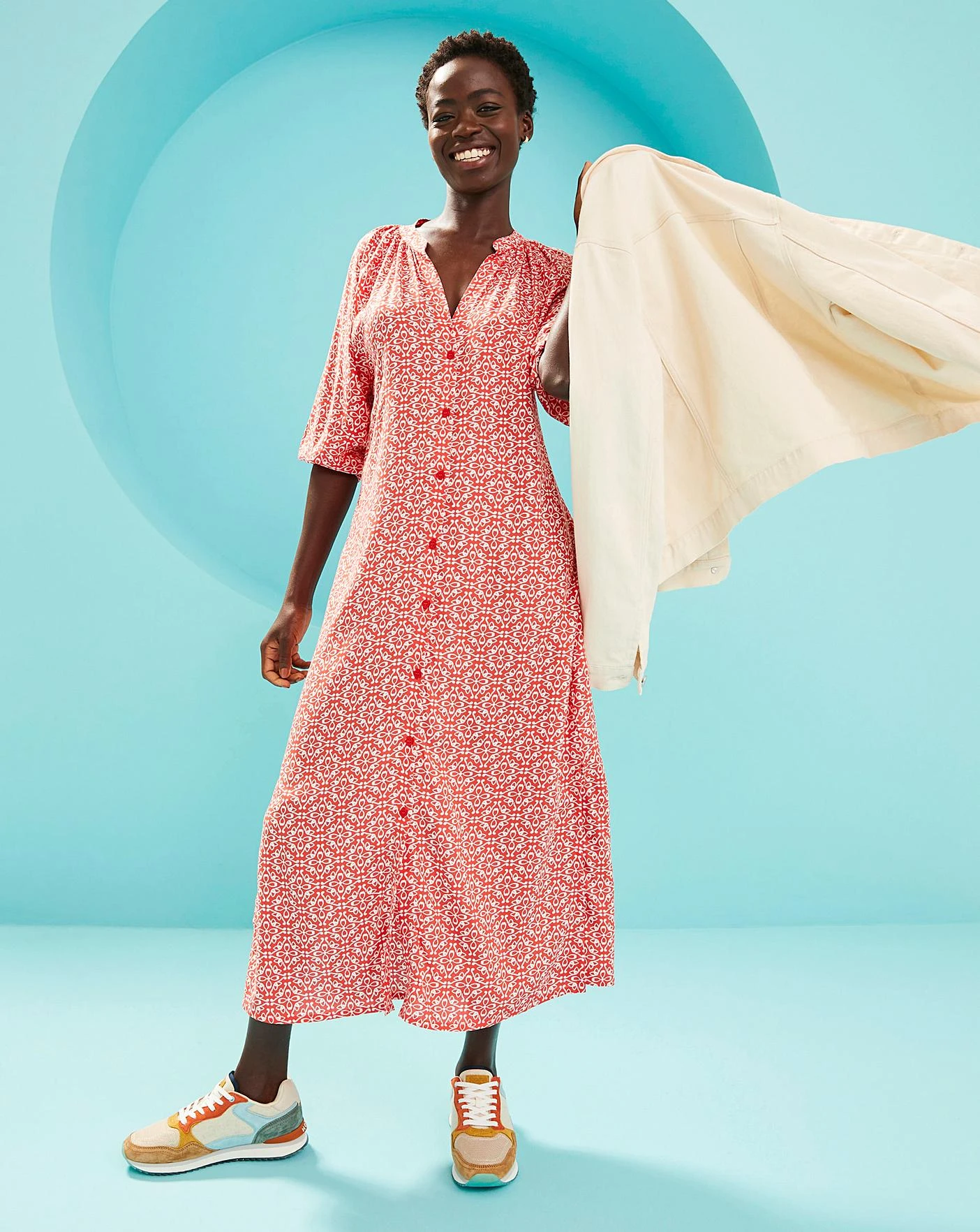 Kaftan Button Through Shirt Dress With Side Slits| Red Print 1 Kaftan Button Through Shirt Dress With Side Slits| Red Print