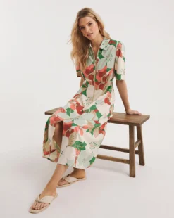 Zip Front Shirt Dress| Green Multicolour