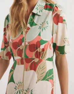 Zip Front Shirt Dress| Green Multicolour -Cheap Wovinity Store y01wm434736w