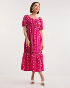Contrast Broderie Tea Dress| Pink -Cheap Wovinity Store y01wm483756w